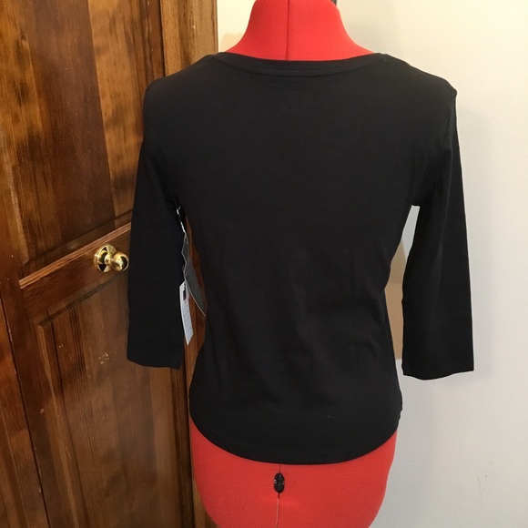 Carole Little V neck blouse, size SP, NWT, 3/4 sleeve, Pima cotton, stretch - Picture 2 of 3